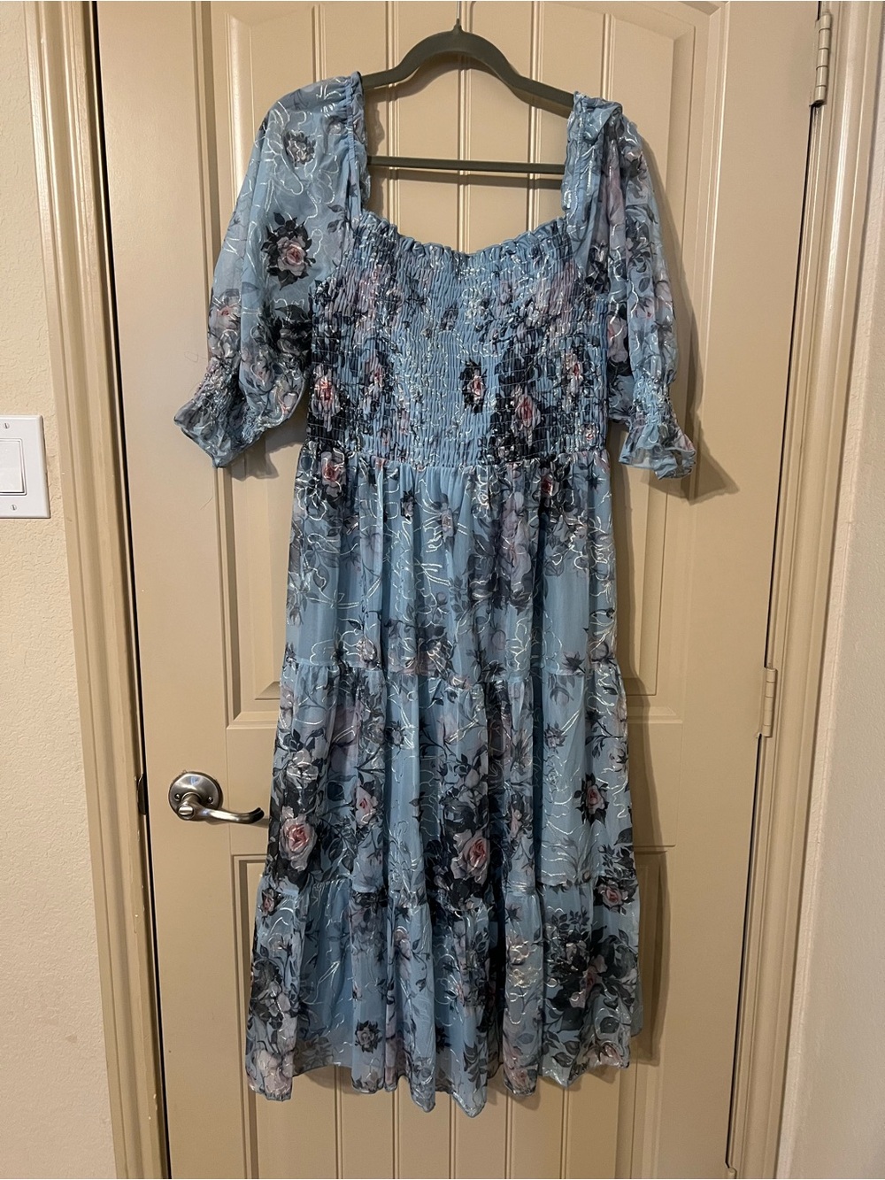 Baltic Born Blue Floral Smocked Midi Dress